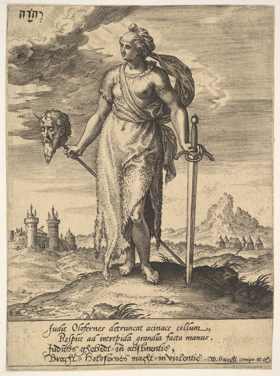Judith, van Willem van Haecht, Tyrannorum proemia door Hieronymous Wierix