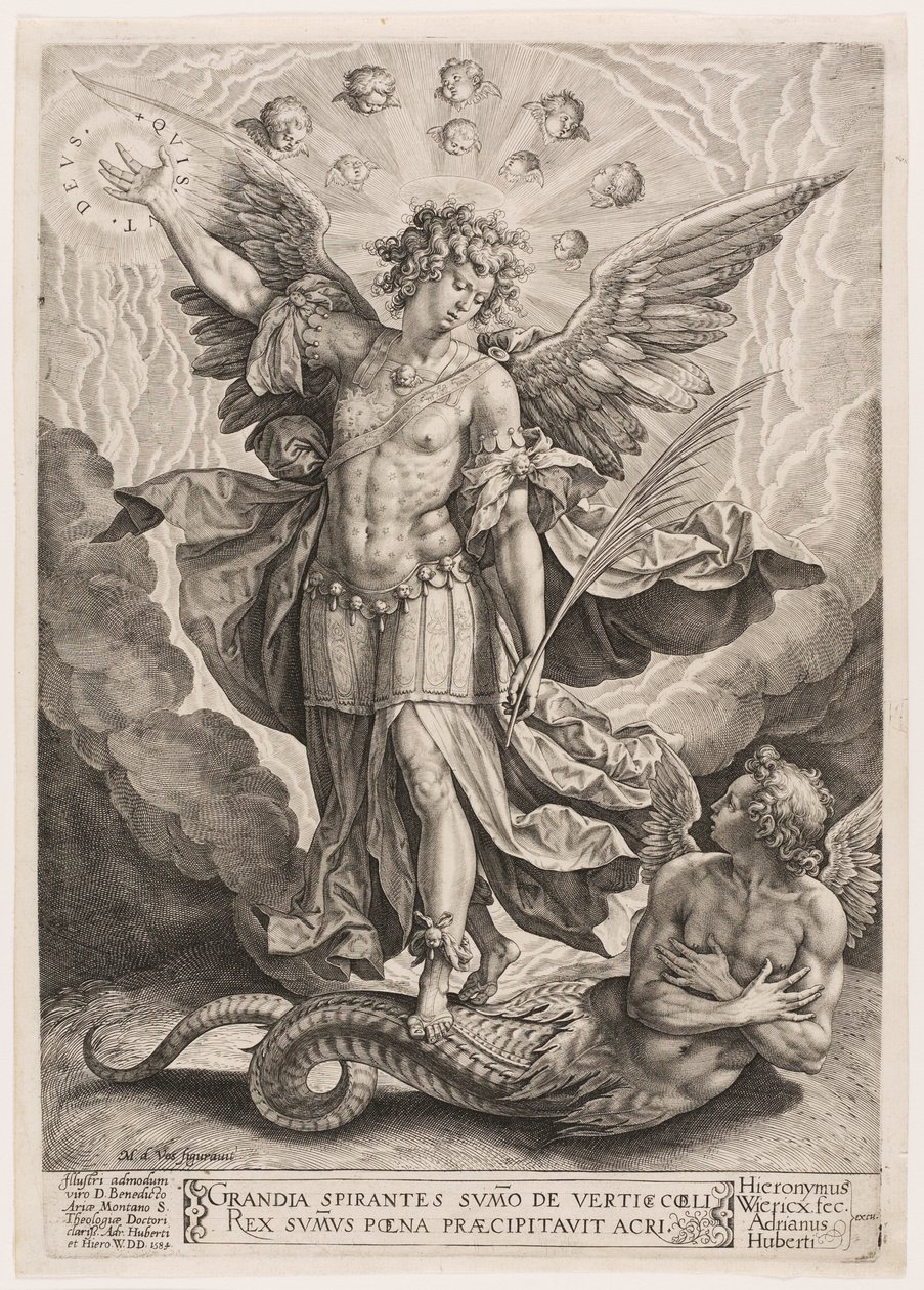 Michael triomfeert over de draak door Hieronymous Wierix
