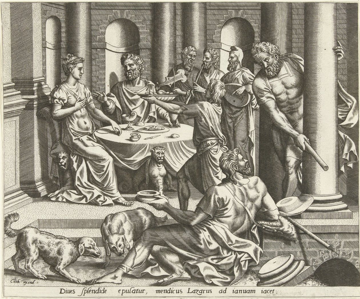 De rijke man en de arme Lazarus door Hieronymus Cock