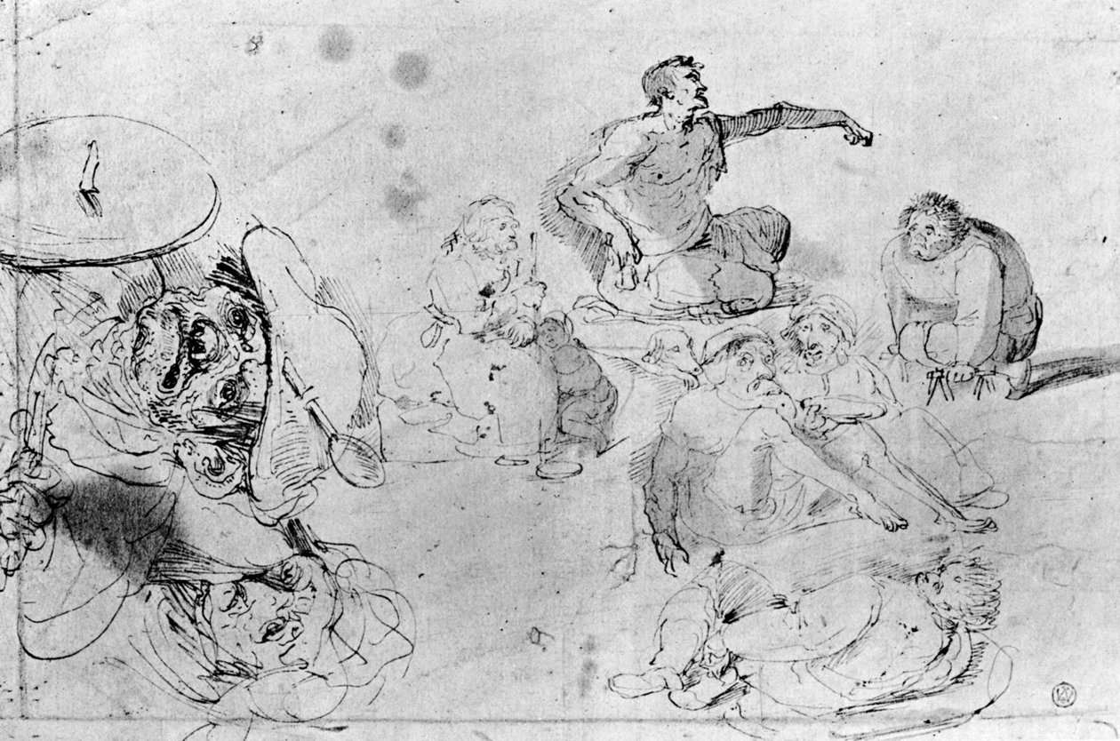 Een pagina met schetsen, toegeschreven aan Jeroen Bosch door Hieronymus Bosch