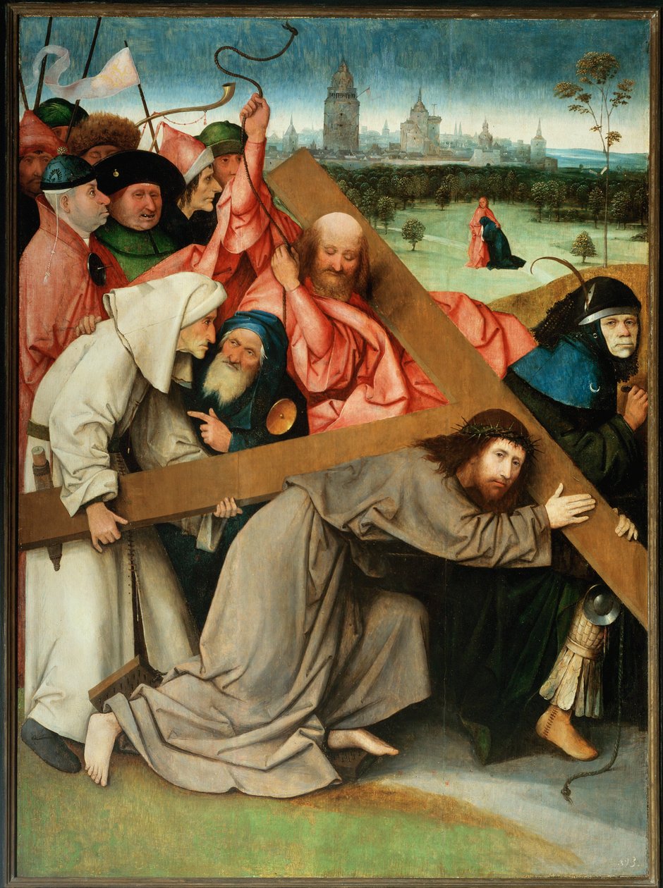 Christus draagt het kruis (schilderij op hout) door Hieronymus Bosch