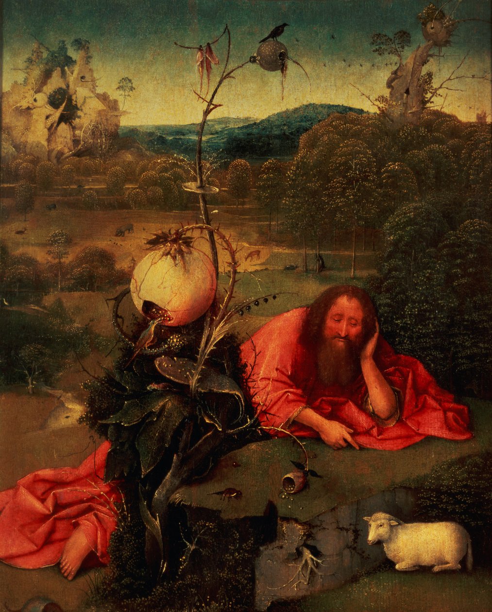 Johannes de Doper in meditatie (olieverf op paneel) door Hieronymus Bosch