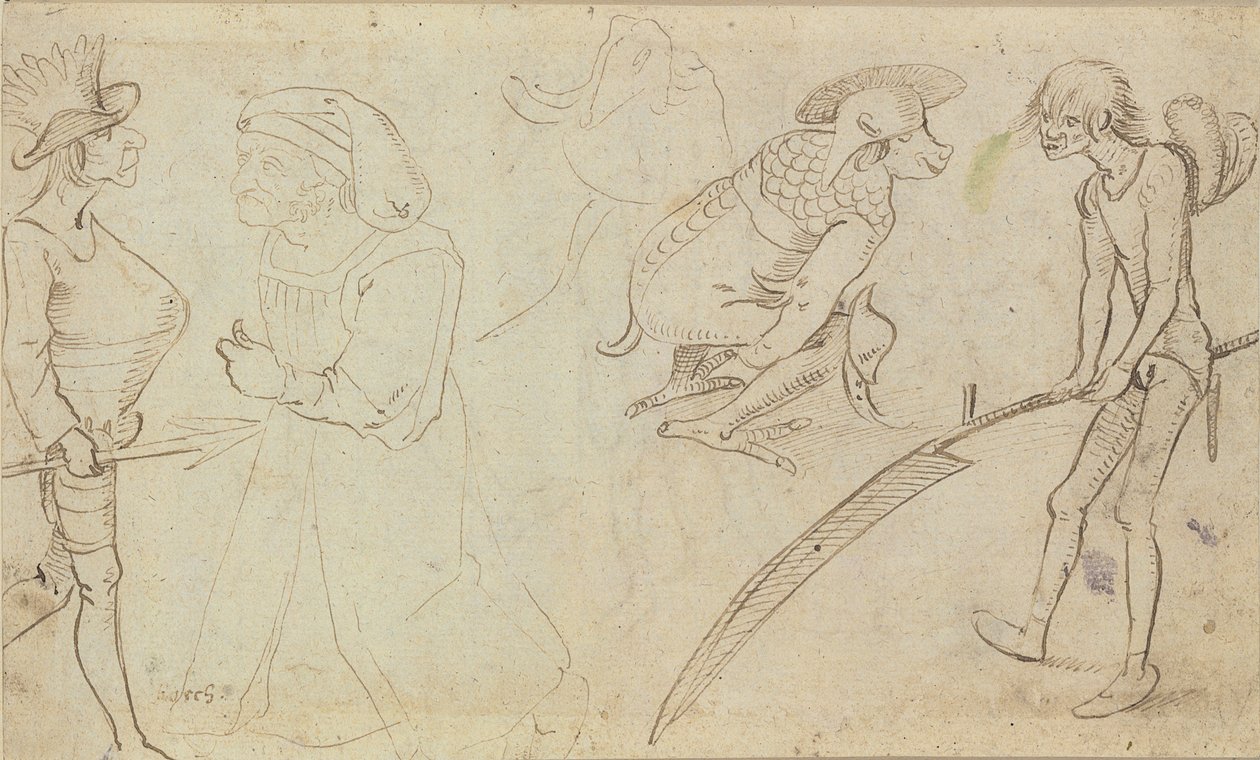 Studies van groteske figuren door Hieronymus Bosch