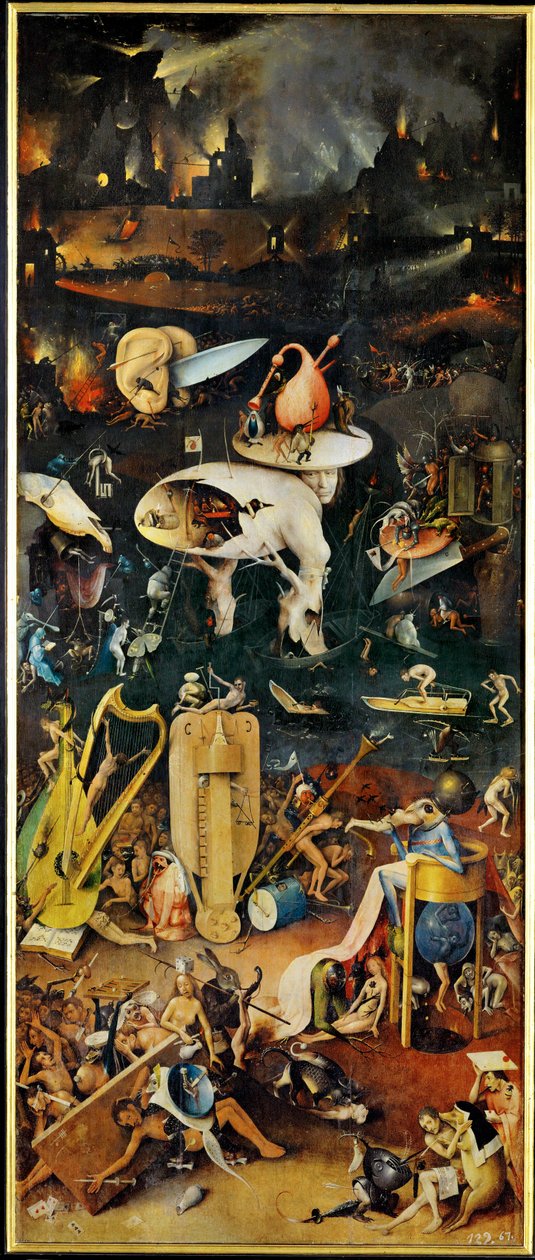 De Tuin der Lusten, drieluik, rechterpaneel ... (schilderij op hout) door Hieronymus Bosch