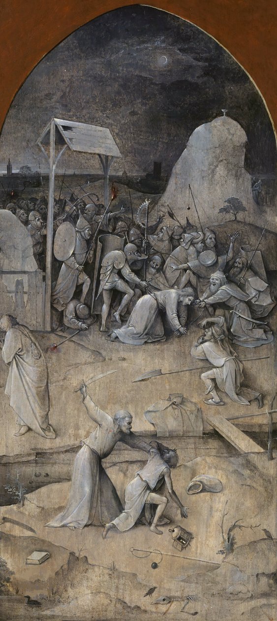 De Verleiding van Sint Antonius. Drieluik, achterzijde: De Gevangenneming van Christus, 1500-1501 door Hieronymus Bosch