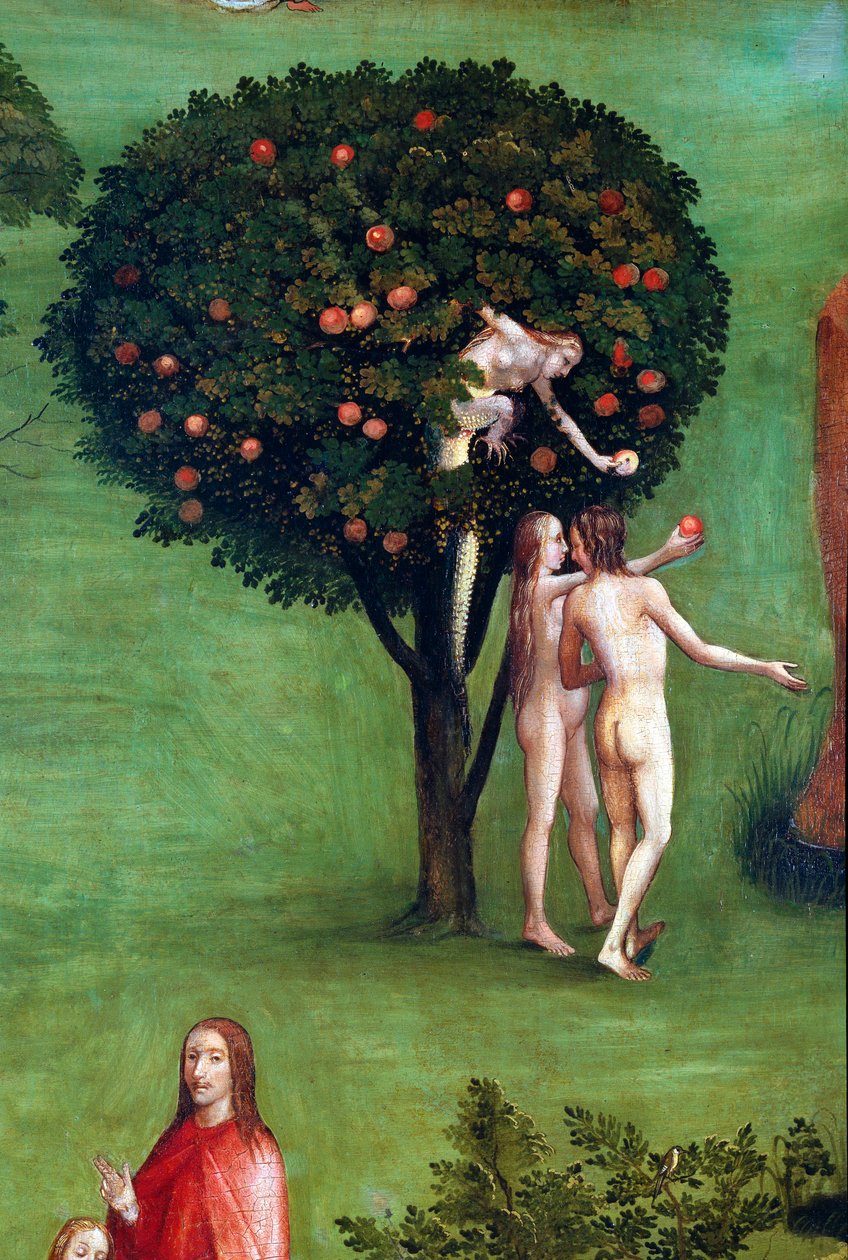 Drieluik van het Laatste Oordeel, linker paneel. Adam en Eva in het Paradijs (detail) door Hieronymus Bosch