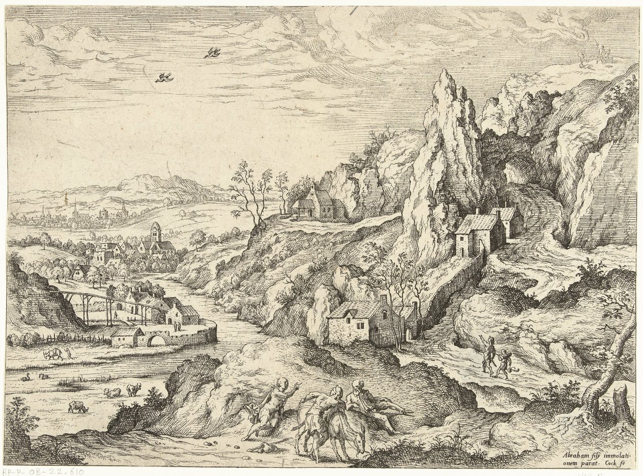 Abraham en Isaak op weg naar de offerplaats door Hieronymus Cock