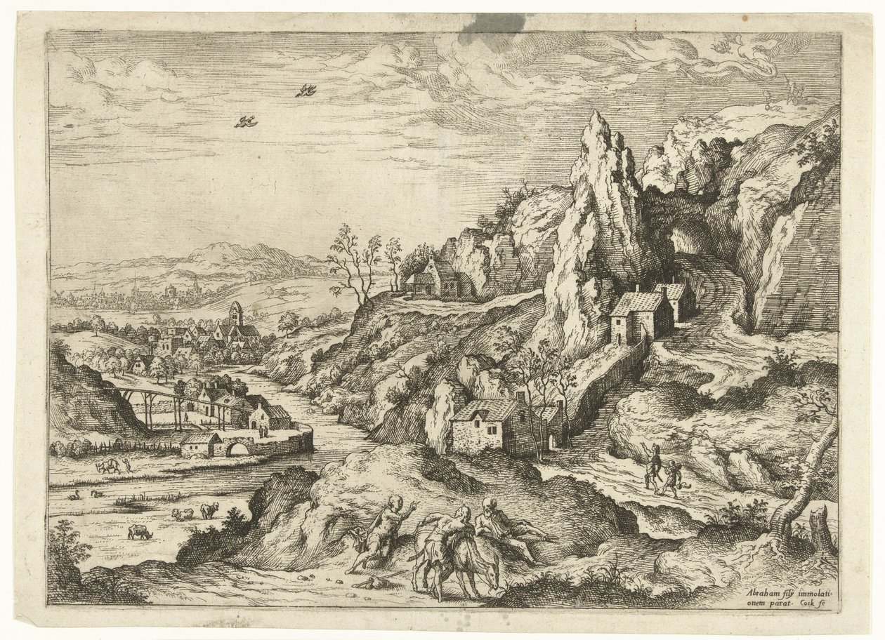 Abraham en Isaak op weg naar de offerplaats door Hieronymus Cock