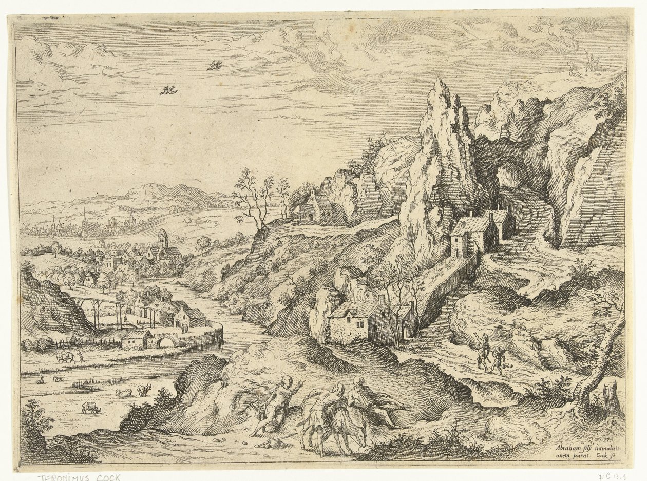 Abraham en Isaak op weg naar de offerplaats door Hieronymus Cock