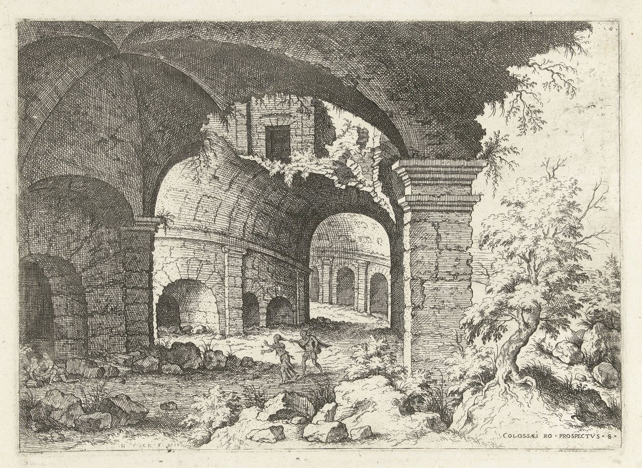 Achtste gezicht op het Colosseum te Rome door Hieronymus Cock