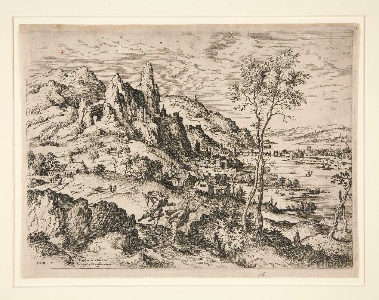 Daphne achtervolgd door Apollo door Hieronymus Cock