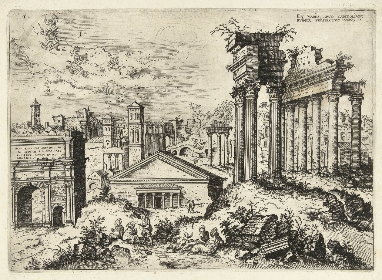 Gezicht op het Forum Romanum vanuit het Capitool door Hieronymus Cock