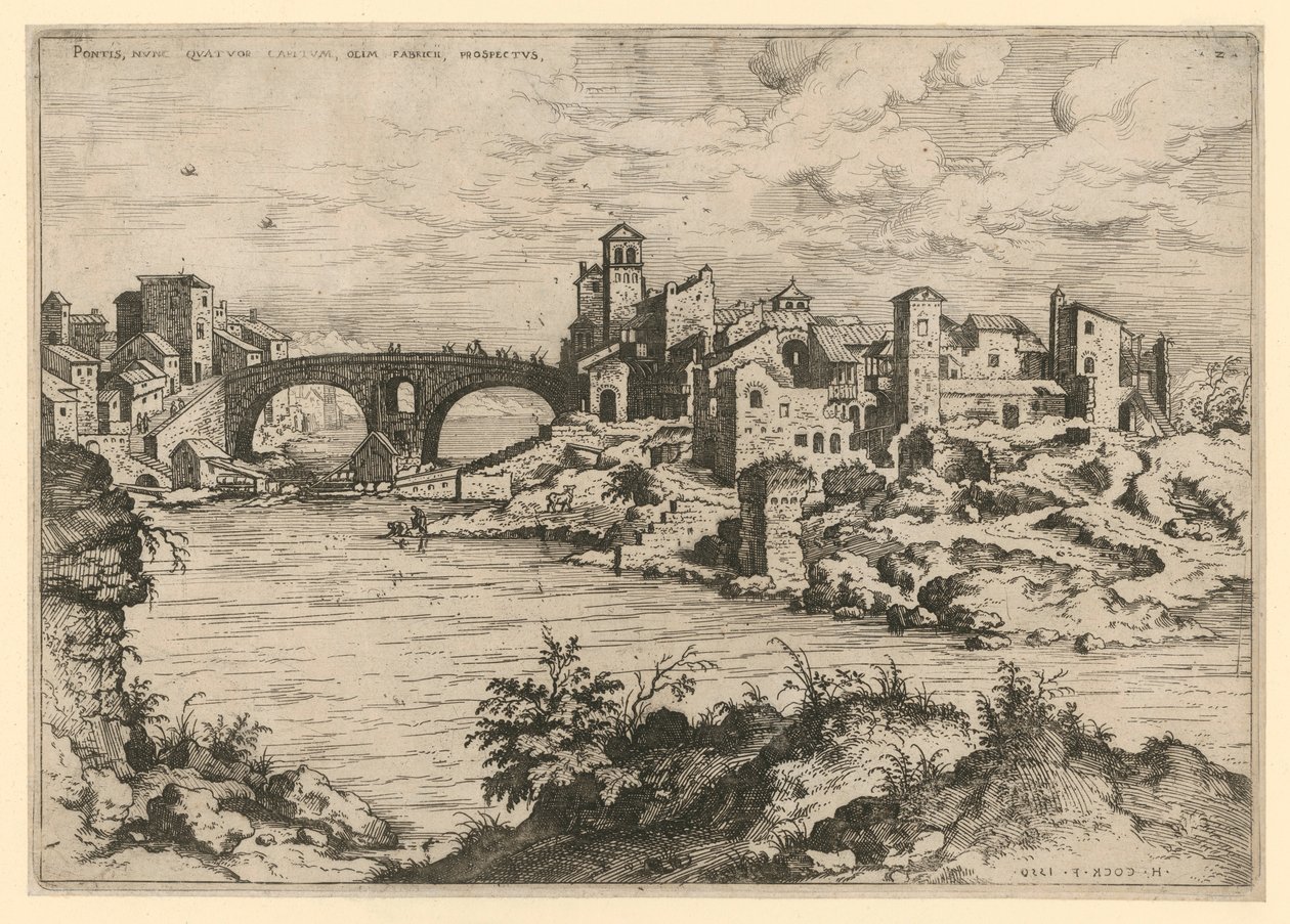 De Quattro Capi-brug en het Tiber-eiland door Hieronymus Cock