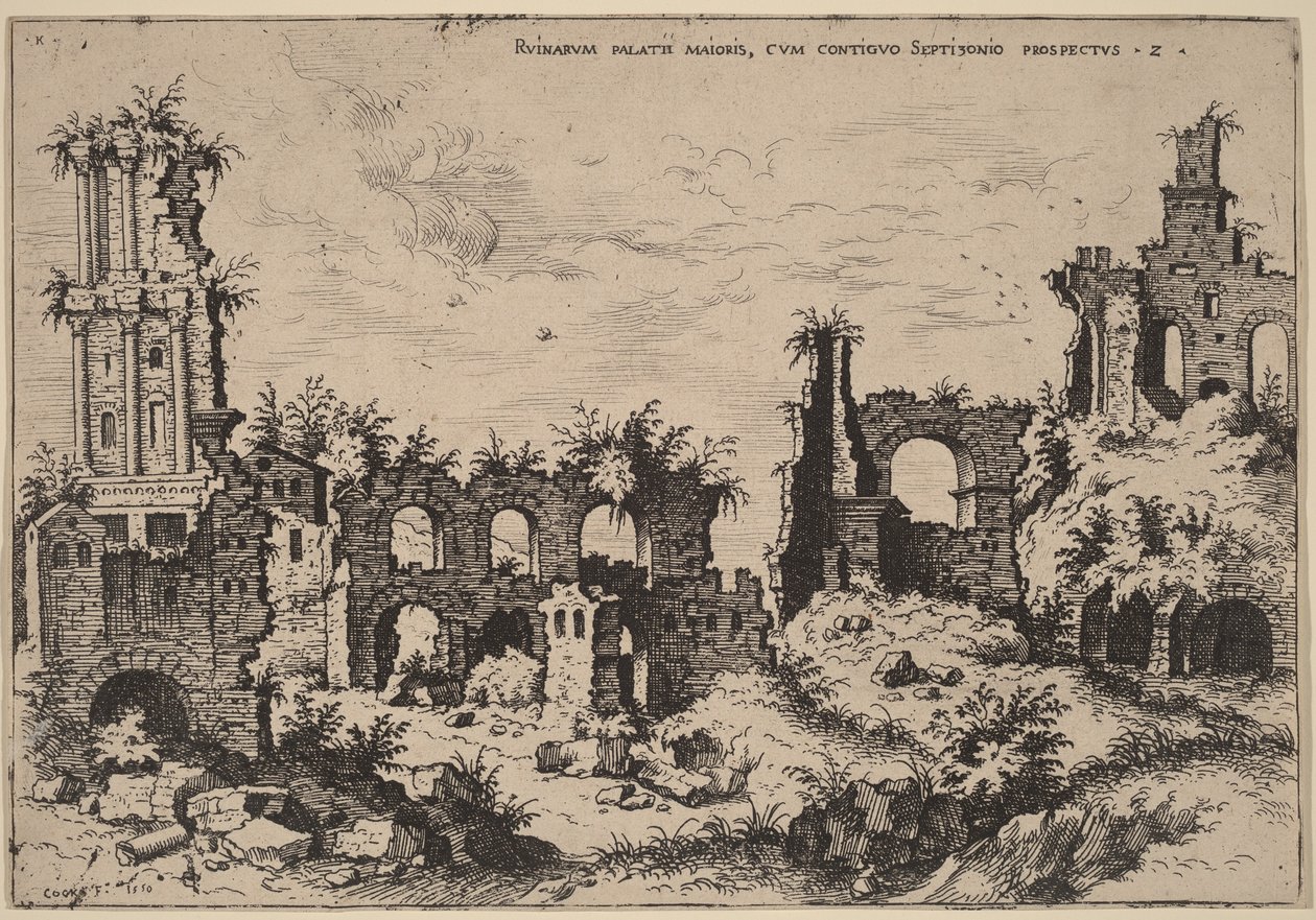 Ruïnes op de Palatijn met het Septizonium door Hieronymus Cock