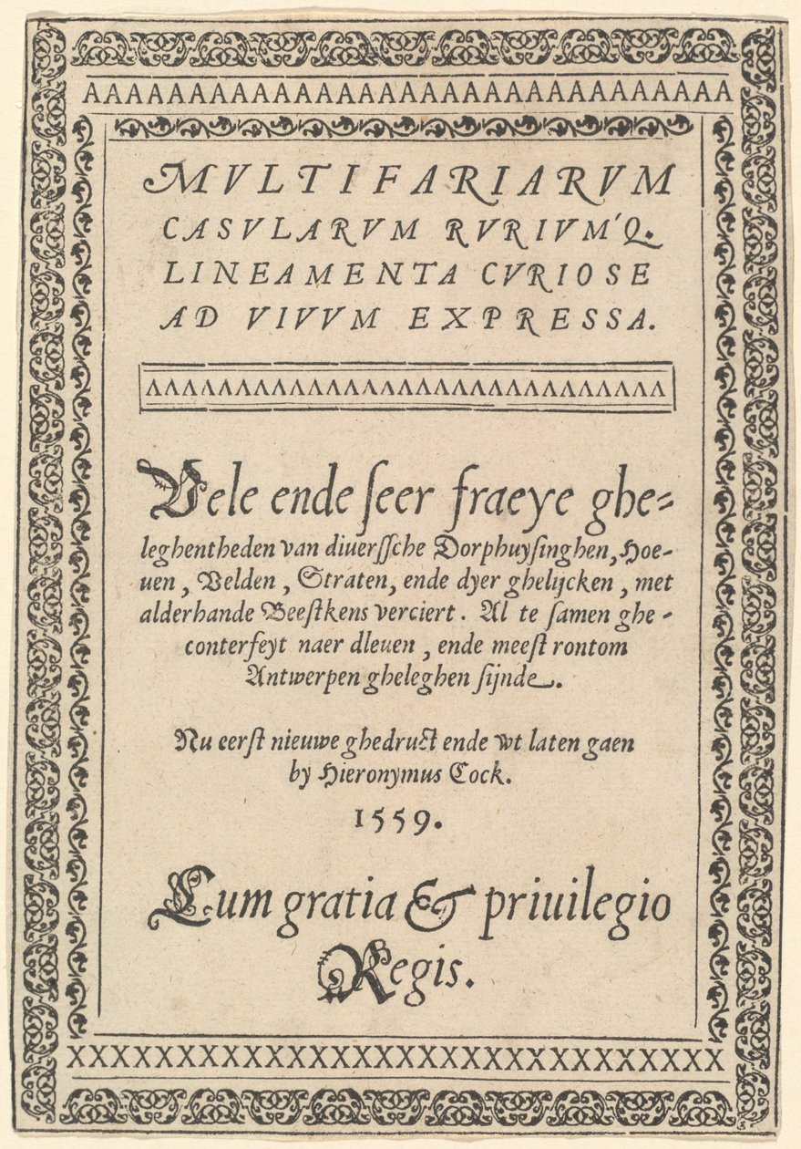 Titelpagina van „Multifariarum Casularum“ door Hieronymus Cock