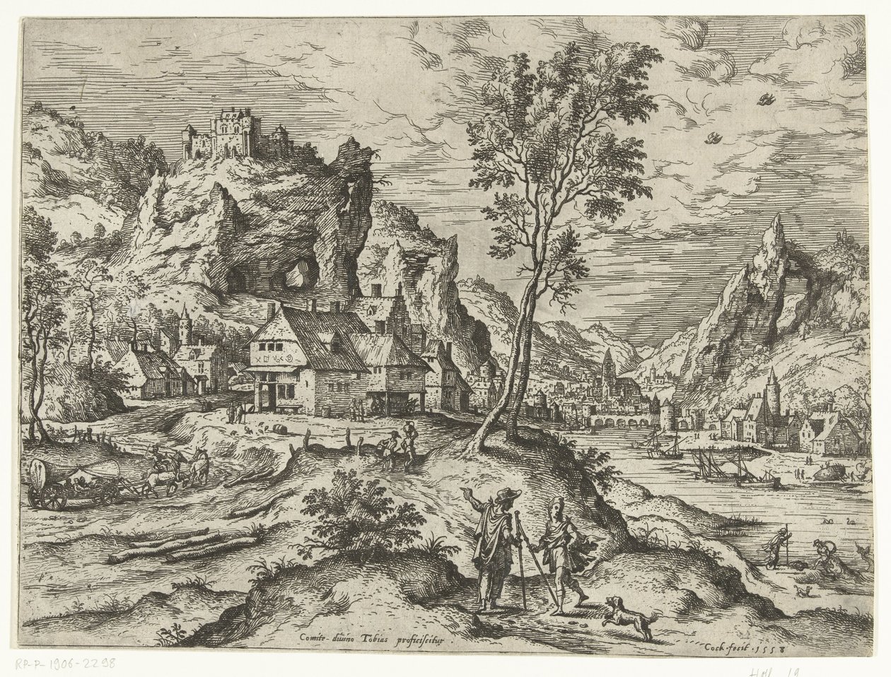 Tobias en de engel door Hieronymus Cock