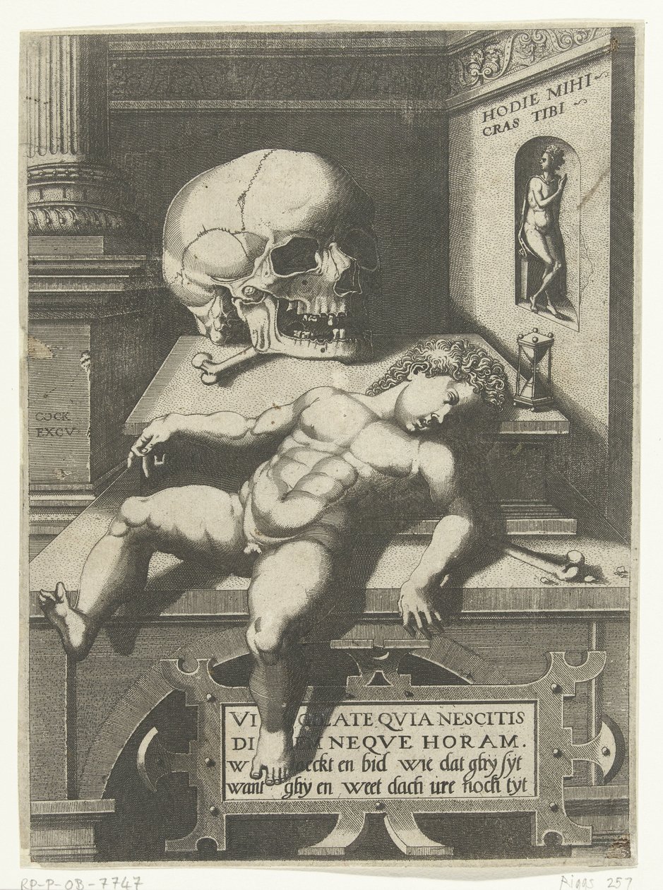 Vanitasvoorstelling met kind en schedel door Hieronymus Cock