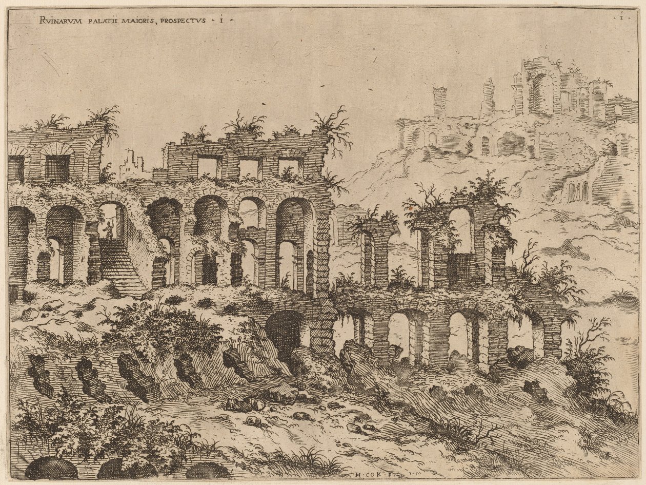 Uitzicht op het Colosseum met het Palatijn op de Achtergrond door Hieronymus Cock