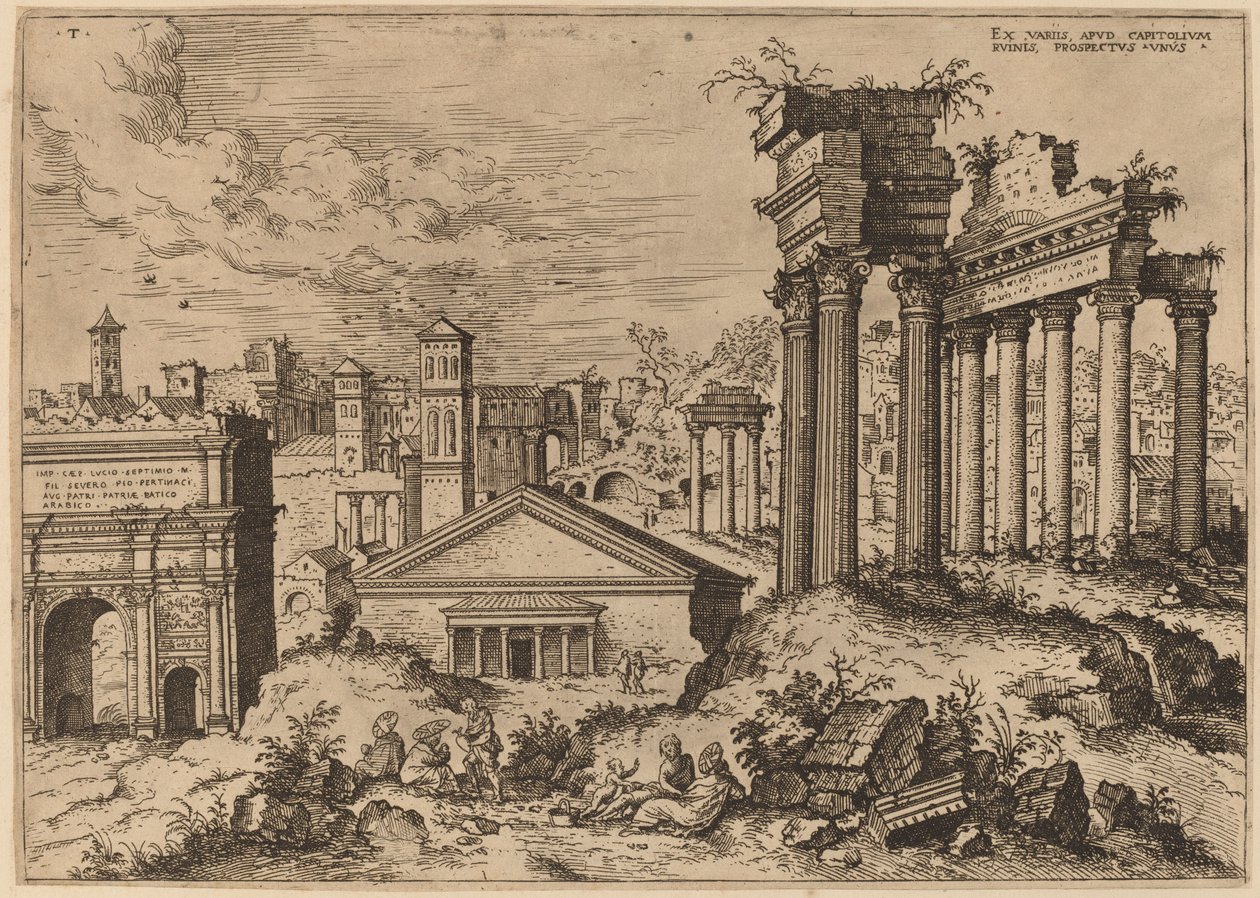 Uitzicht op het Forum vanaf de Basis van het Capitool door Hieronymus Cock