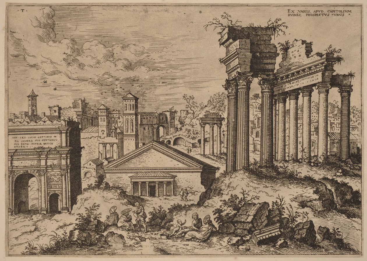 Uitzicht op het Forum vanaf de voet van het Capitool door Hieronymus Cock