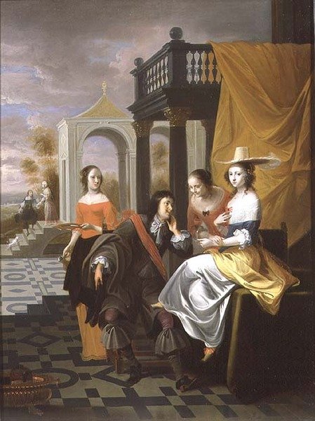 Een heer die het hof maakt door Hieronymus Janssens