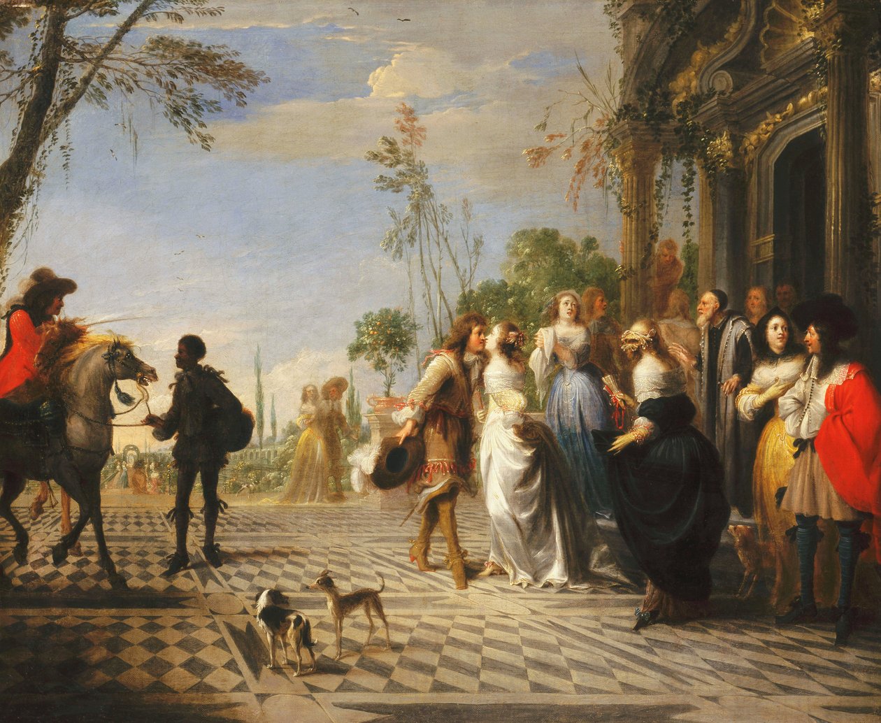 De gelijkenis van de verloren zoon - De verloren zoon verlaat het huis door Hieronymus Janssens