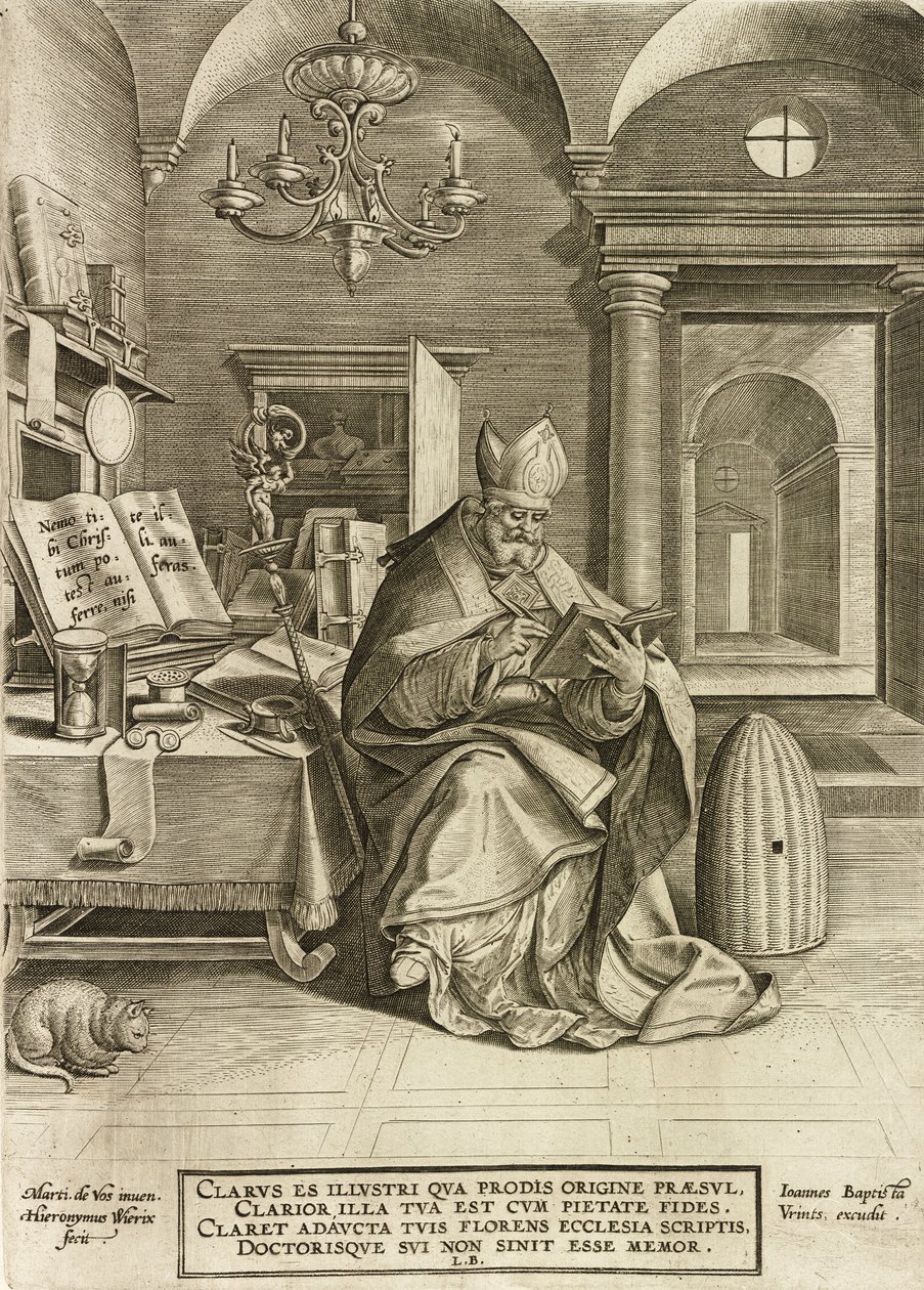 Sint Ambrosius, uit de serie De vier vaders van de kerk, uitgegeven 1586 door Hieronymus or Jerome Wierix
