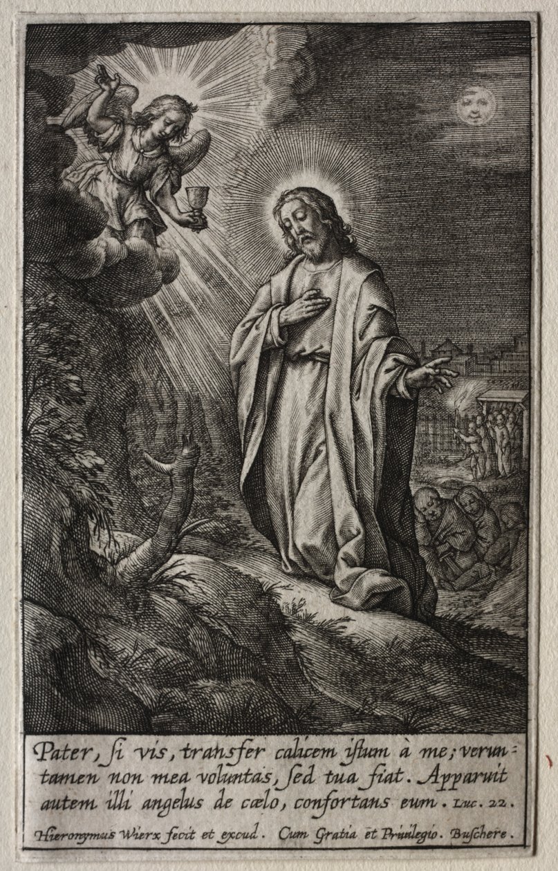De Passie: Christus op de Olijfberg door Hieronymus or Jerome Wierix