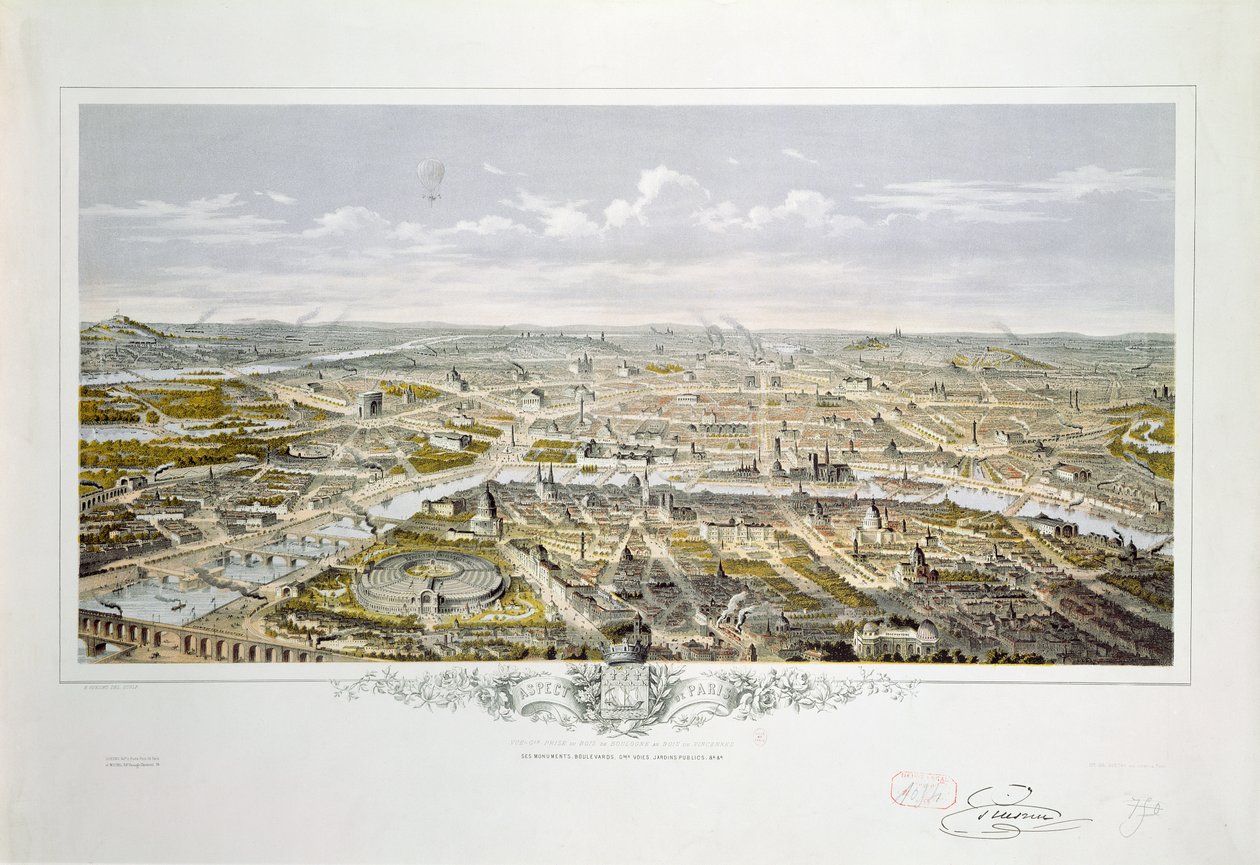 Uitzicht op Parijs vanaf Bois de Boulogne, tijdens de Wereldtentoonstelling in 1867 door Hilaire Guesnu