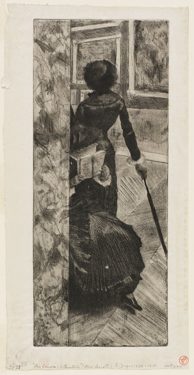 Mary Cassatt in de schilderijengalerij van het Louvre door Hilaire Germain Edgar Degas