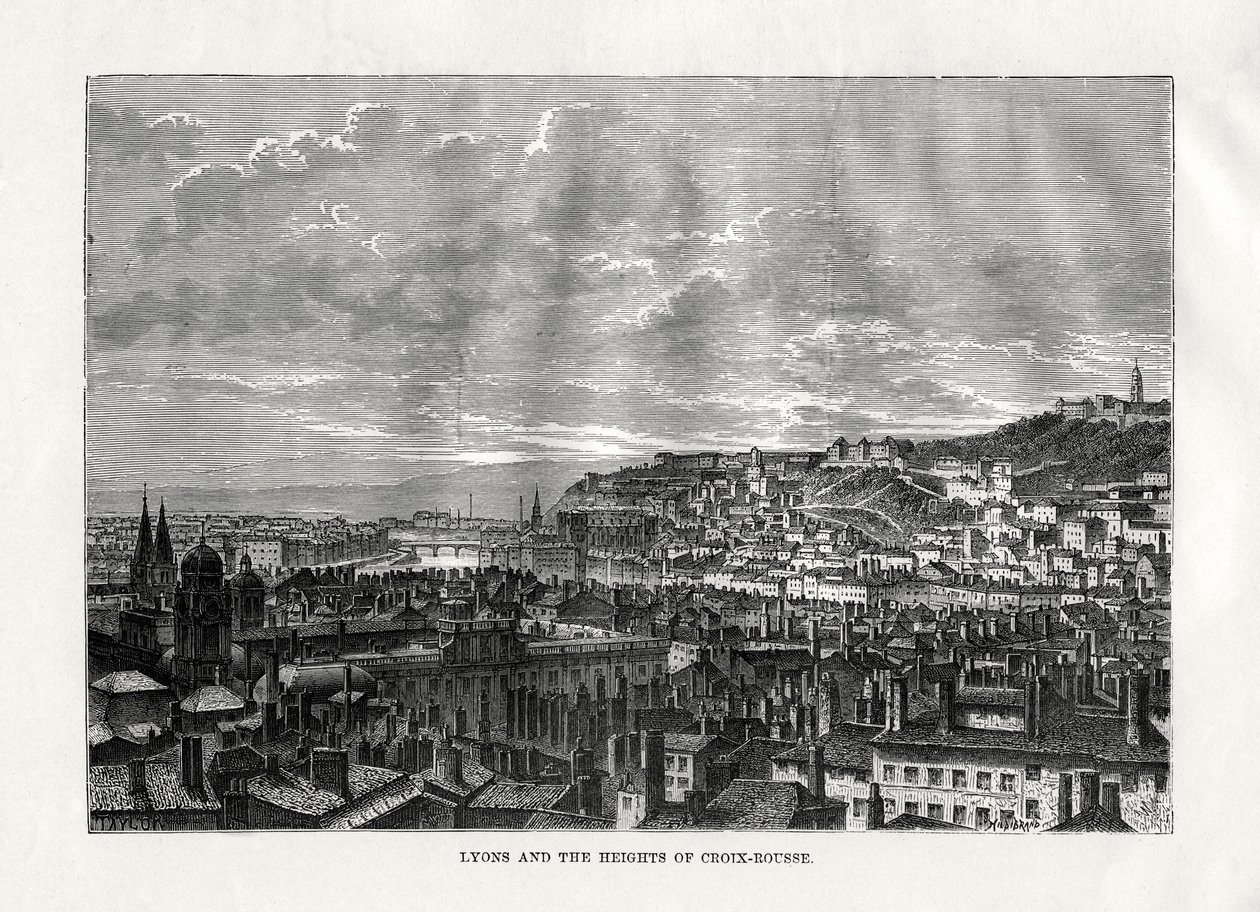 Lyon en de hoogten van Croix-Rousse, Frankrijk, 1879 door Hildibrand