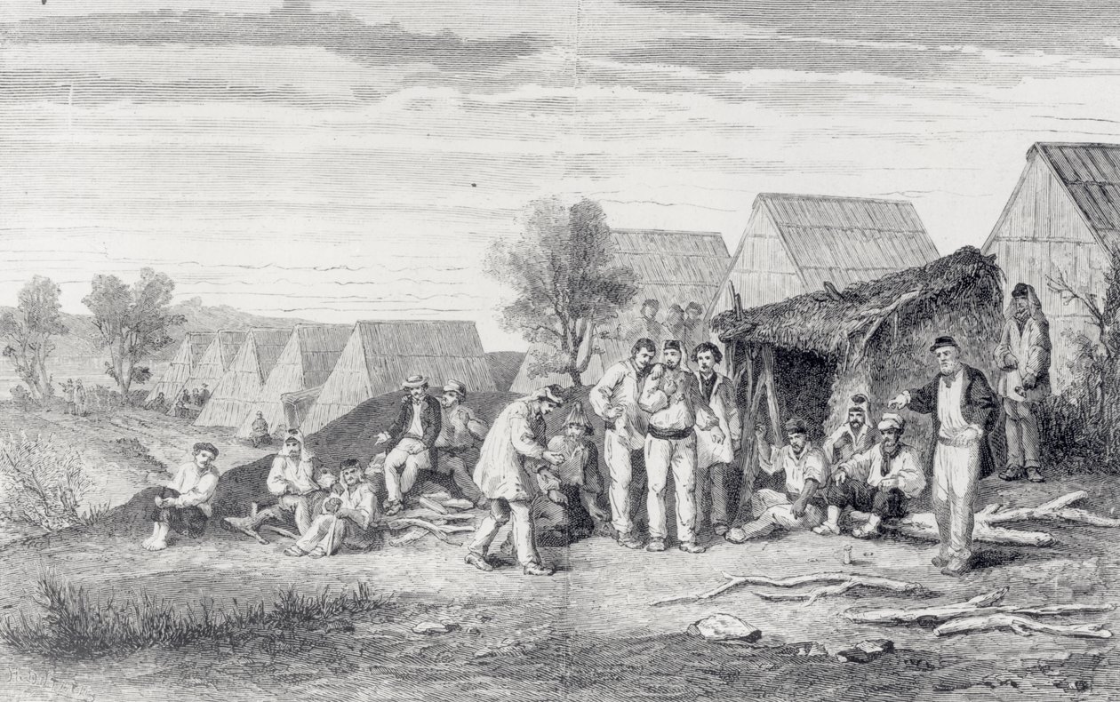 Deportatiekamp op het Cros-schiereiland, Nieuw-Caledonië, 1873 door Hippolyte Dutheil