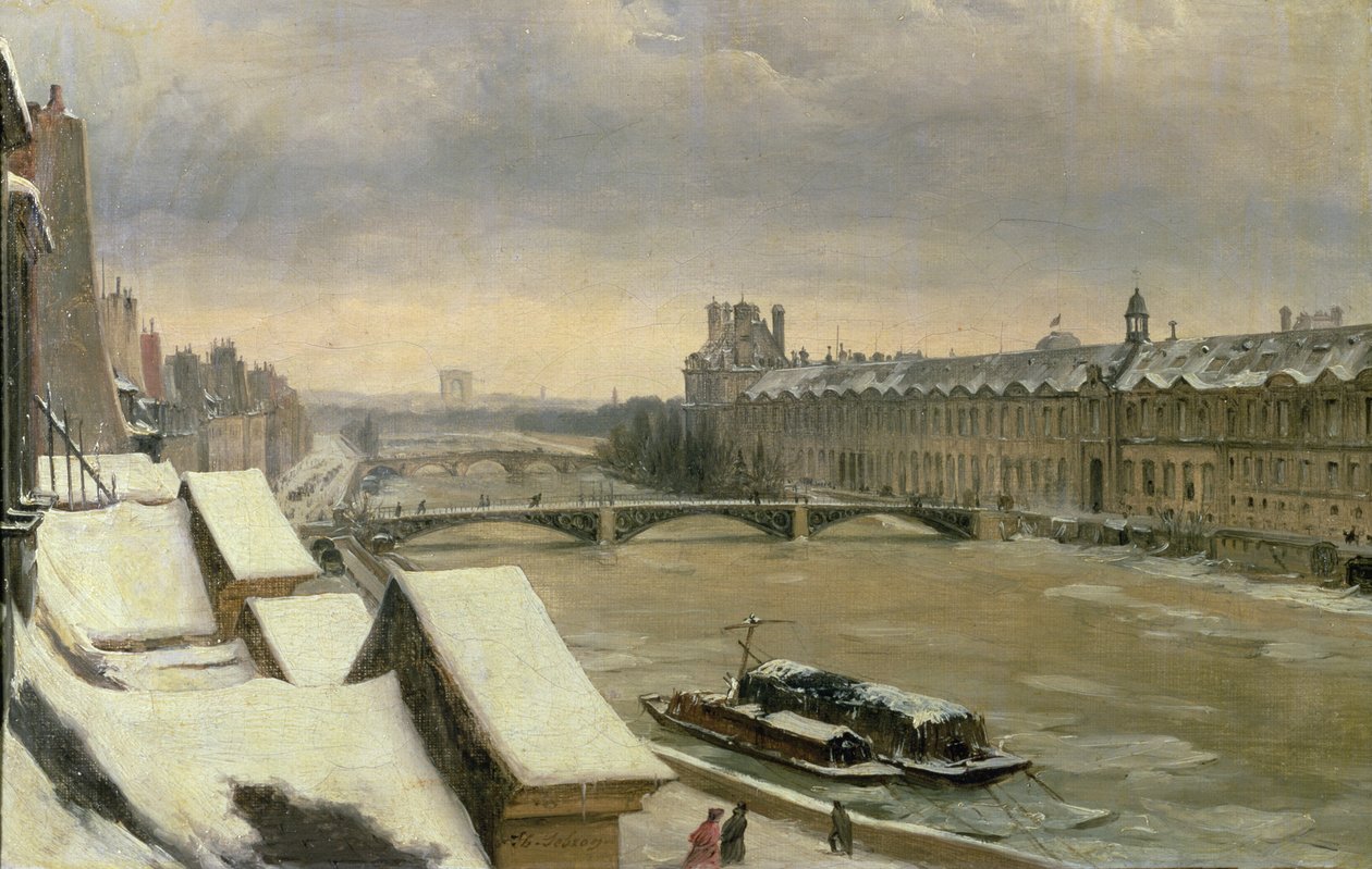 Uitzicht op het Louvre in de winter door Hippolyte Victor Valentin Sebron