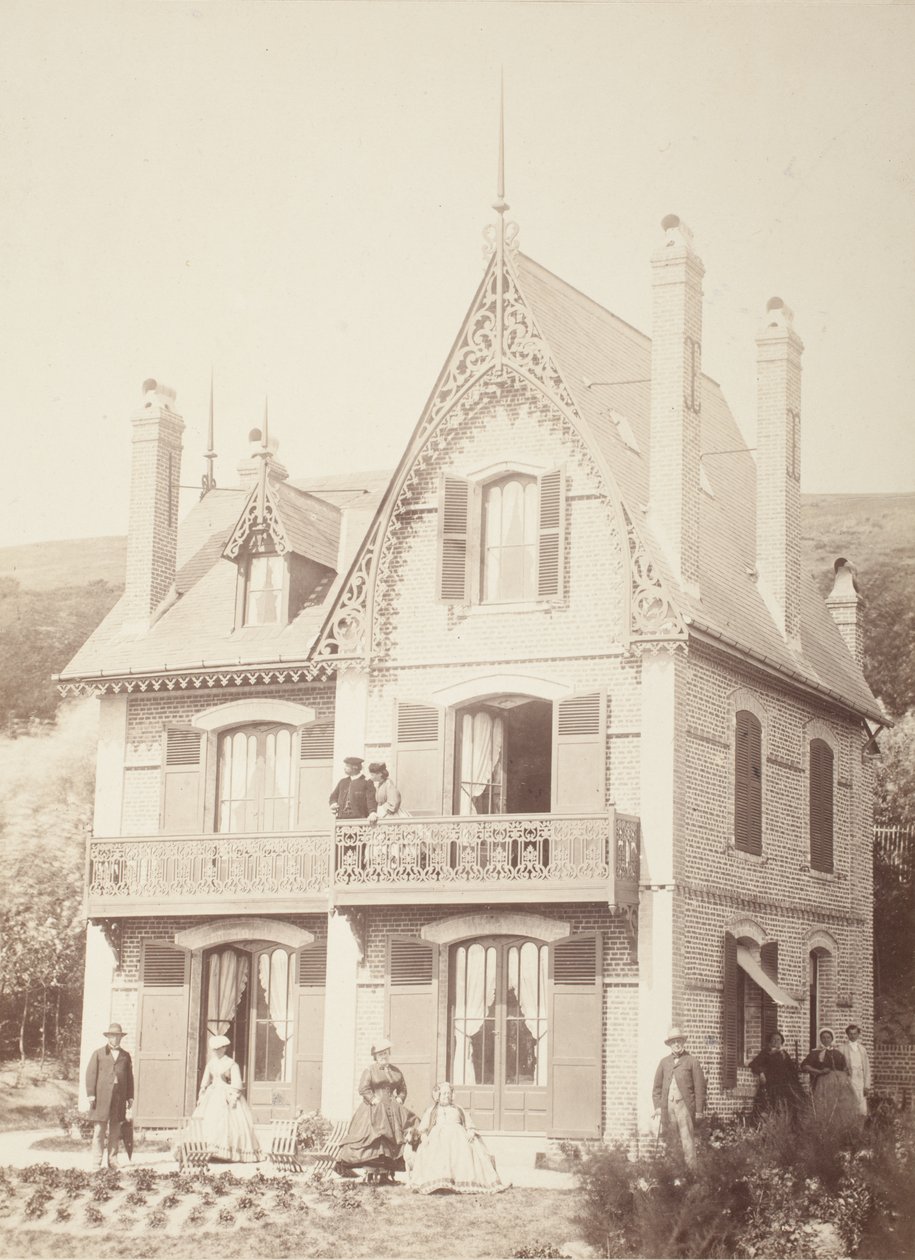 Zonder titel (Familieportret - mensen met huis) door Hippolyte Bayard