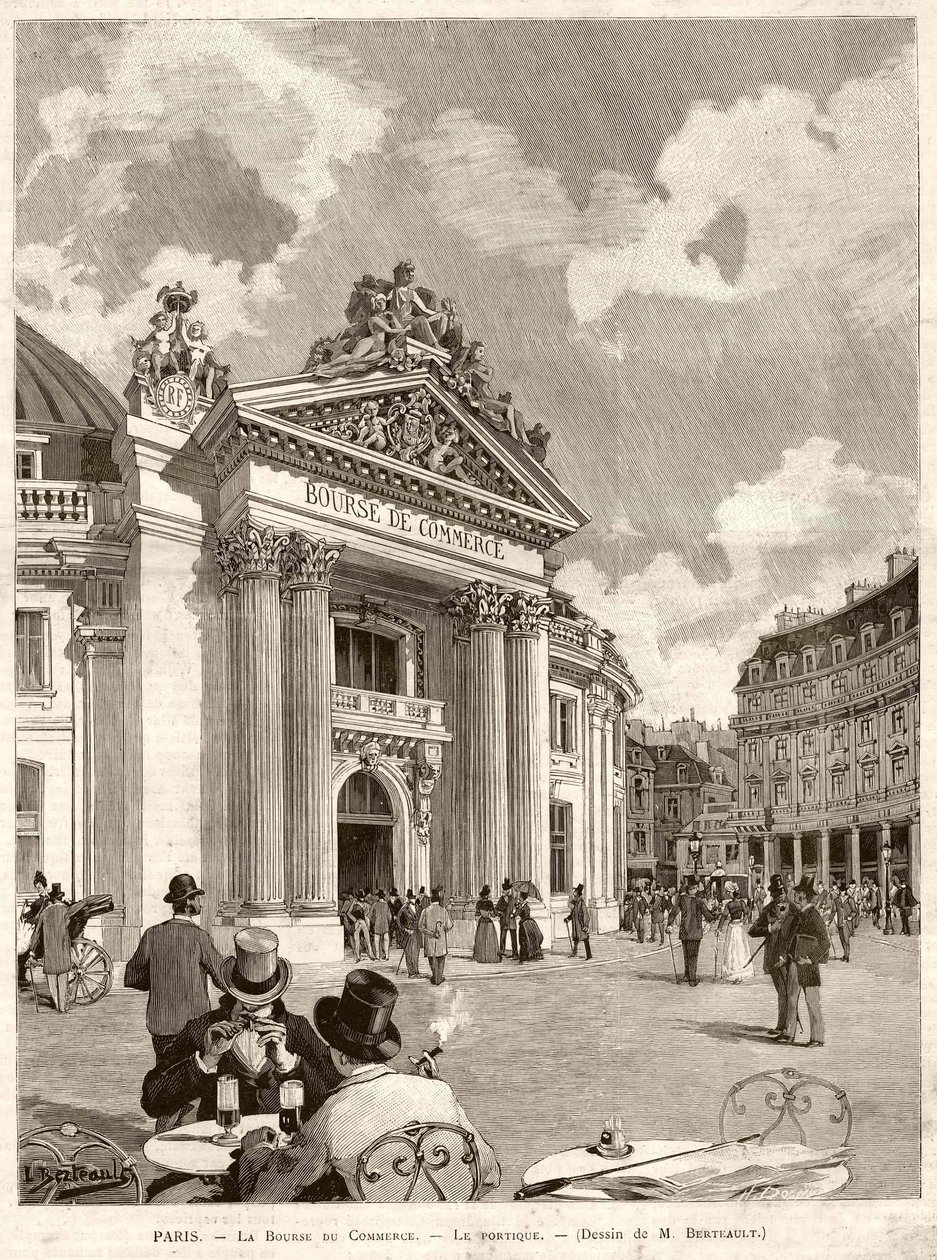 De Beurs in Parijs in 1889. Tekening door M. Berteault door Hippolyte Berteaux
