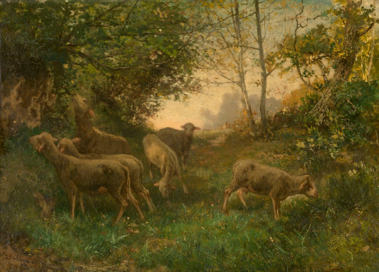 Schapen aan de rand van het bos door Hippolyte Boulenger