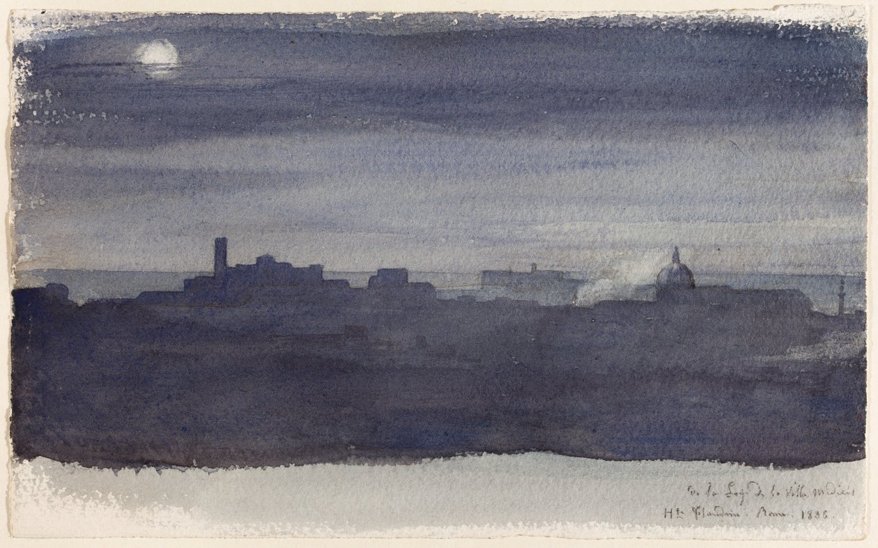 Gezicht op Rome bij nacht door Hippolyte Flandrin
