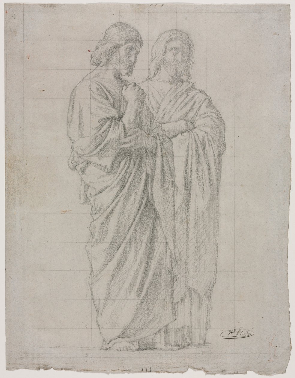Twee staande figuren (studie voor het linker gedeelte van De missie van de apostelen) door Hippolyte Jean Flandrin