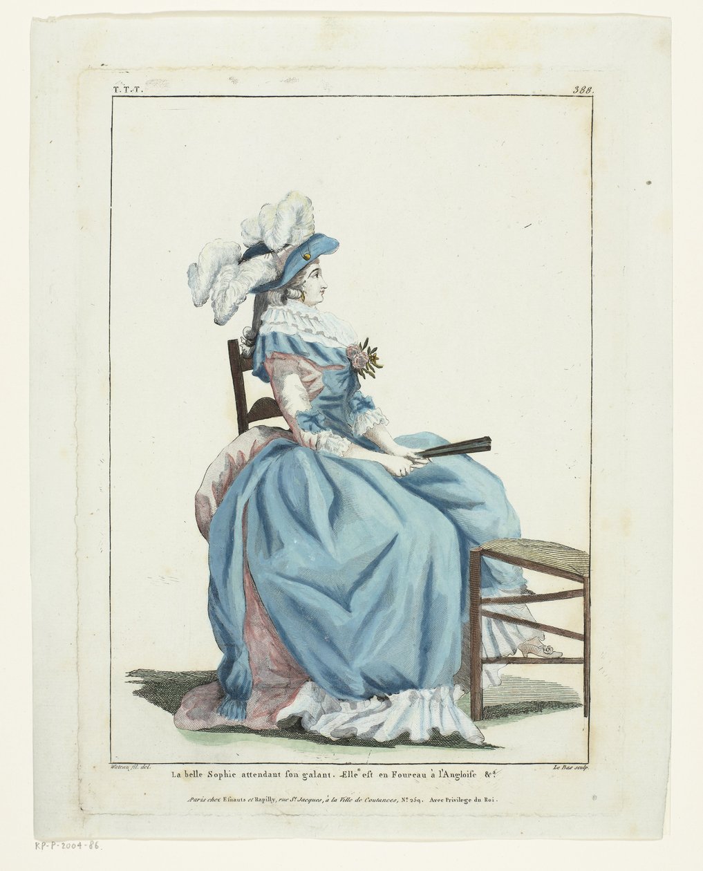 Gallerie des Modes et Costumes Français 1787, TTT.388: La belle Sophie wachtend... door Hippolyte Le Bas