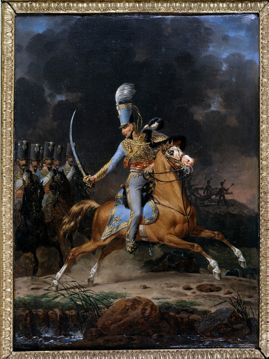 Kolonel van de Huzaren circa 1815 - 1816. Schilderij door Lecomte gedateerd 1816. Collectie 