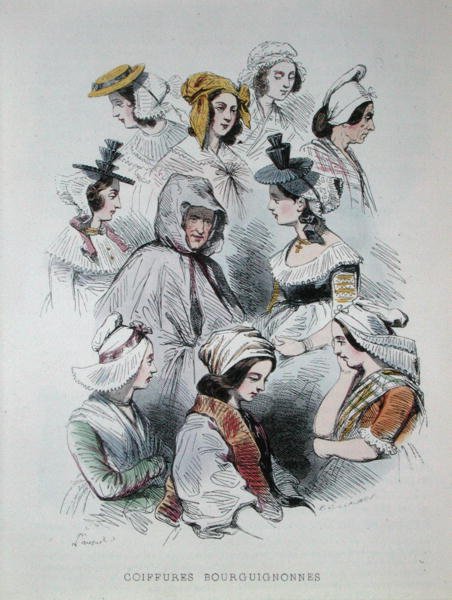 Hoofdtooien van Bourgondische boeren, uit het boek 