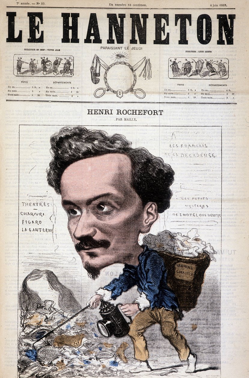 Cartoon door Henri Rochefort (1831-1913), Franse journalist, schrijver en politicus. In Le Hanneton, 4 juni door Hippolyte Mailly