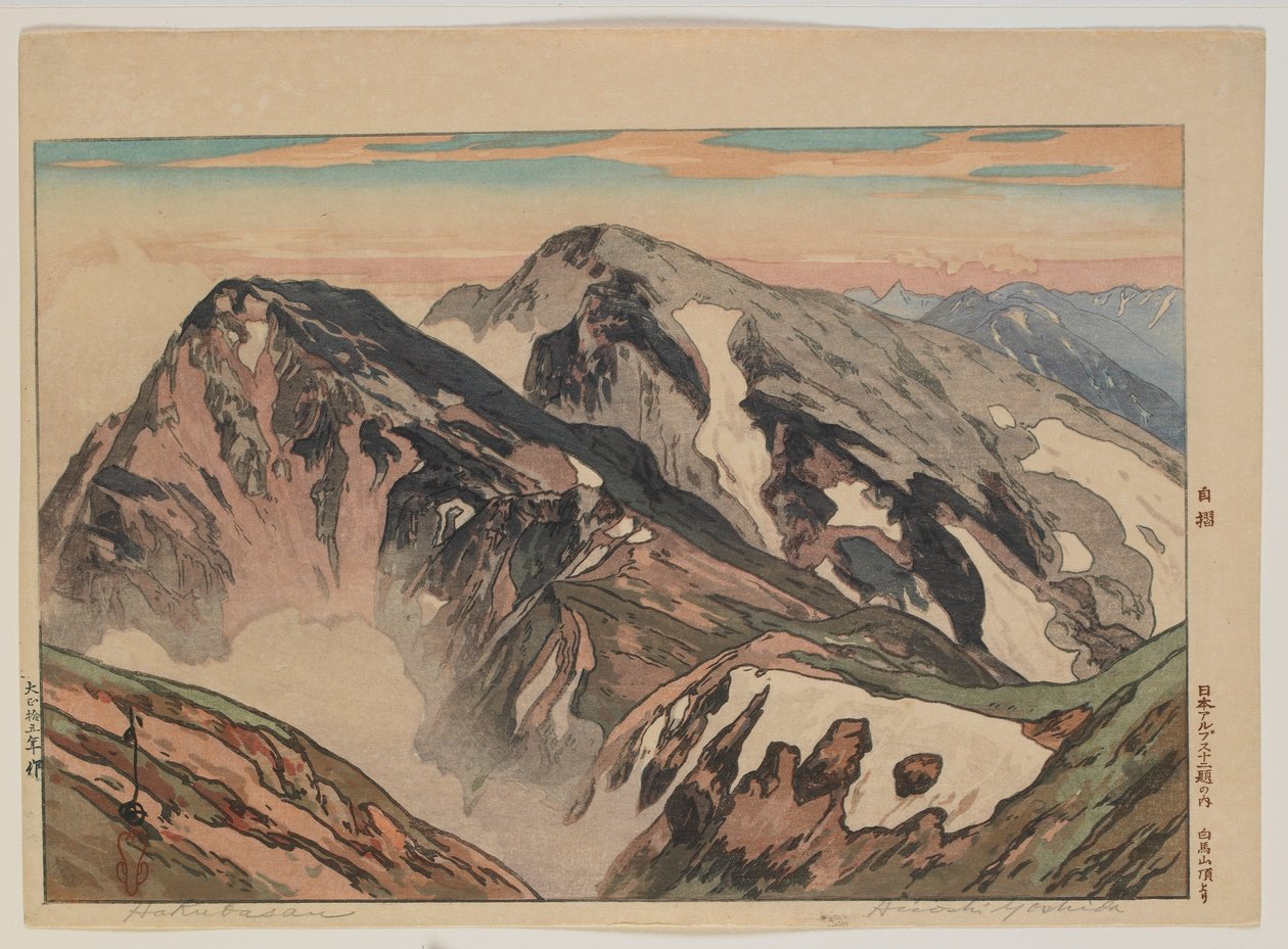 Habuka-san, uit de serie, Twaalf scènes in de Japanse Alpen, Taisho-periode door Hiroshi Yoshida