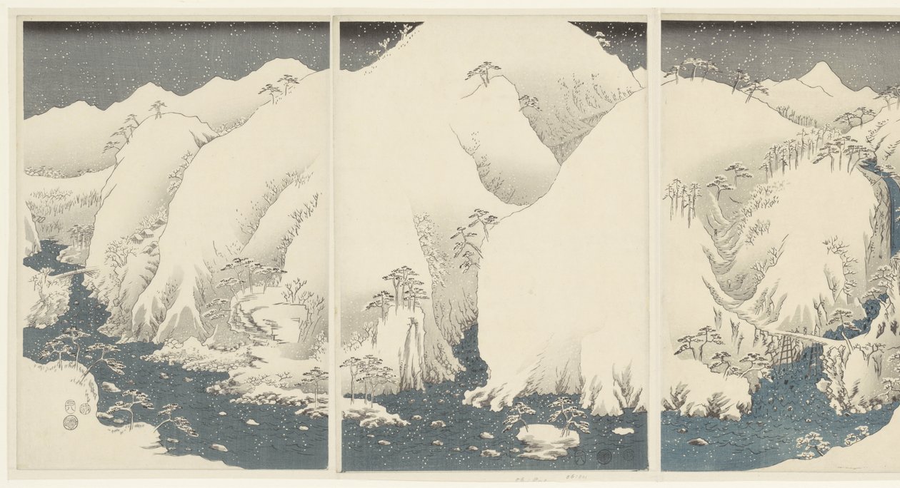 Bergen en rivieren langs de Kiso route door Hiroshige (I) , Utagawa