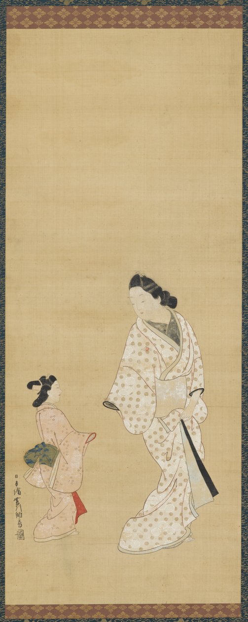 Yujo en een meisje, 1688-1697 door Hishikawa Morofusa
