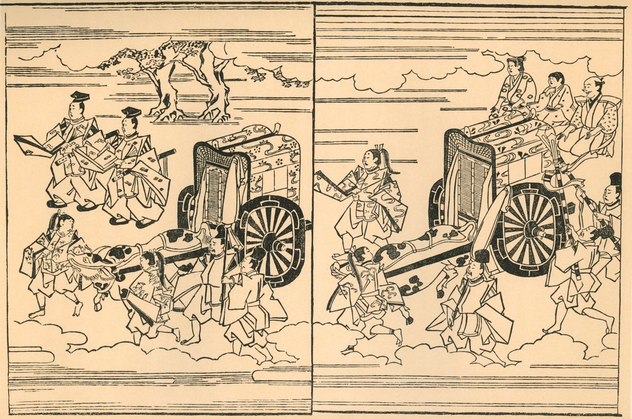 Koetsen getrokken door ossen, 1663, 1924 door Hishikawa Moronobu