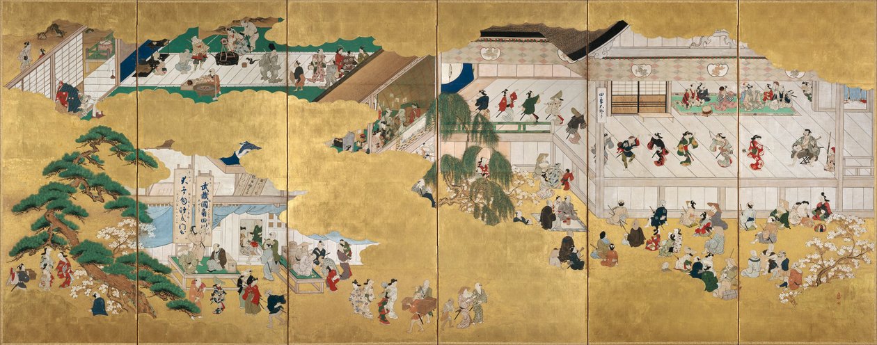 Scènes uit het Nakamura-kabukitheater door Hishikawa Moronobu