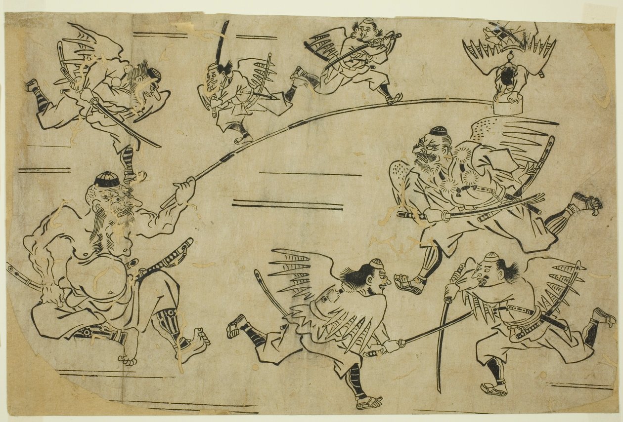 De Tengu-koning die zijn Leerlingen Trainde door Hishikawa Moronobu