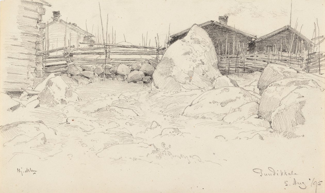 Huisjes in Puutikkala door Hjalmar Munsterhjelm