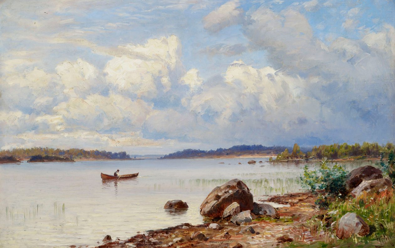Landschap aan het meer vanuit Tavastia door Hjalmar Munsterhjelm
